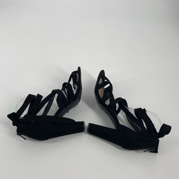 Torrid Ankle Wrap Faux Suede Block High Heels 9.5 W Wide Womens Black Open Toe - Picture 4 of 8